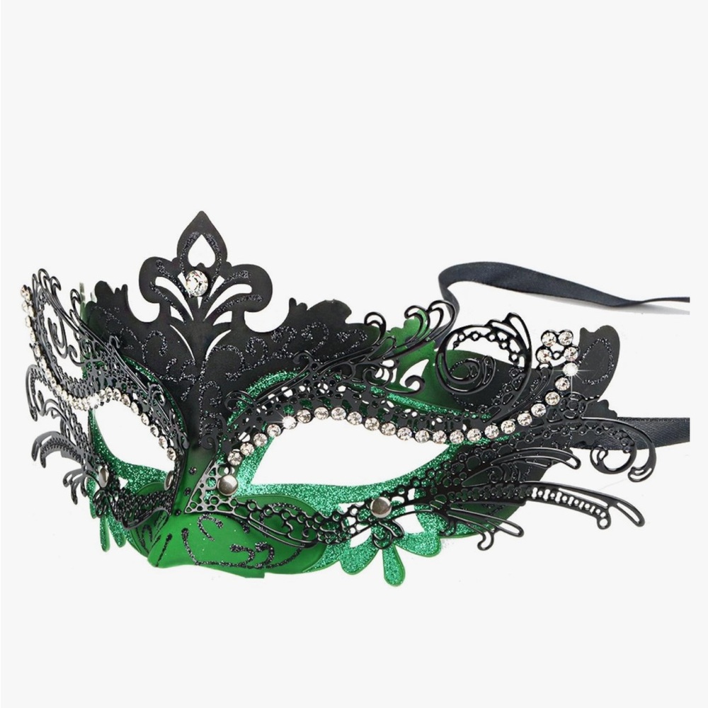Green and black masquerade mask